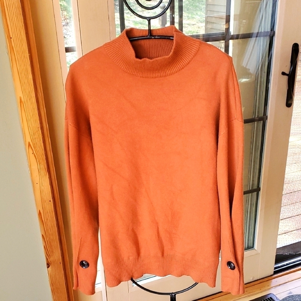 Ethyl Womens Mock Neck Button Cuff Sweater Burnt Orange Rust LL5541 Size L